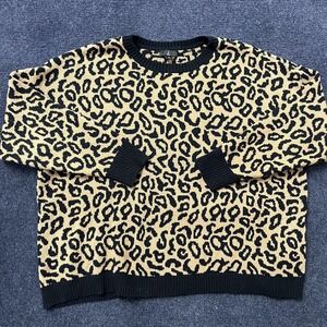 J Jason Wu Sweater Womens 2X Beige Leopard Print Knit Crewneck Pullover Plus
